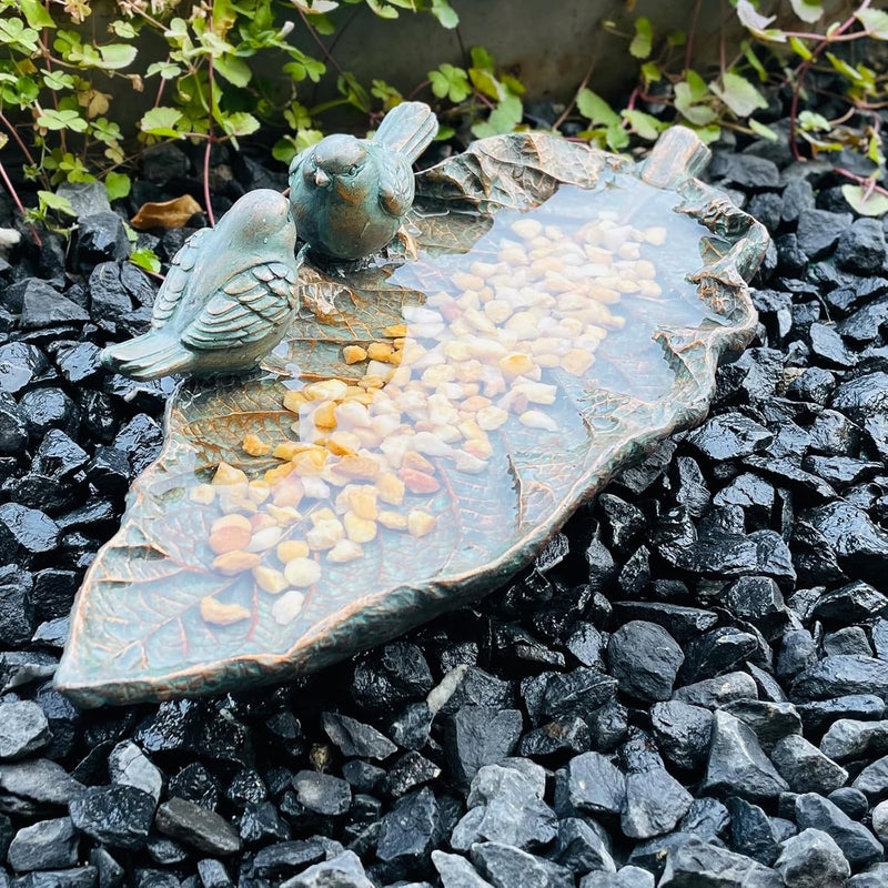 Brilliant Prospect Outdoor Garden Bird Bath Sculpture, Polyresin on Leaf Bird Feeder, Garden Patio Deck Ground Gifts for The Family - Image 1